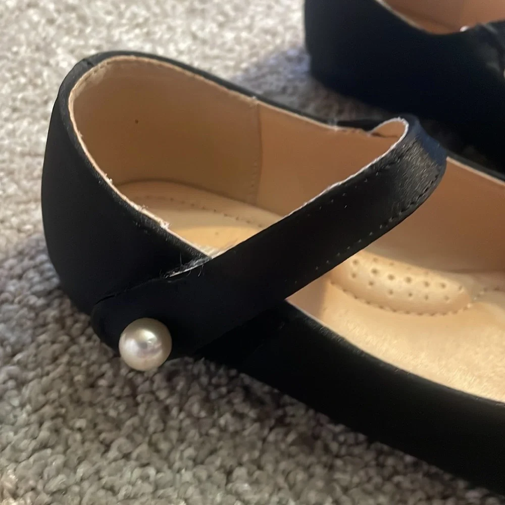Funky monkey black satin shoes ballet flats with pearls size 1